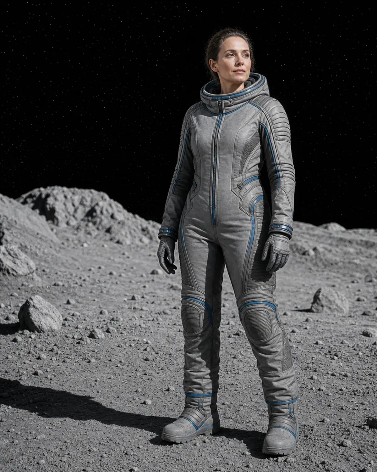 Adult in an original dark deep-space suit concept