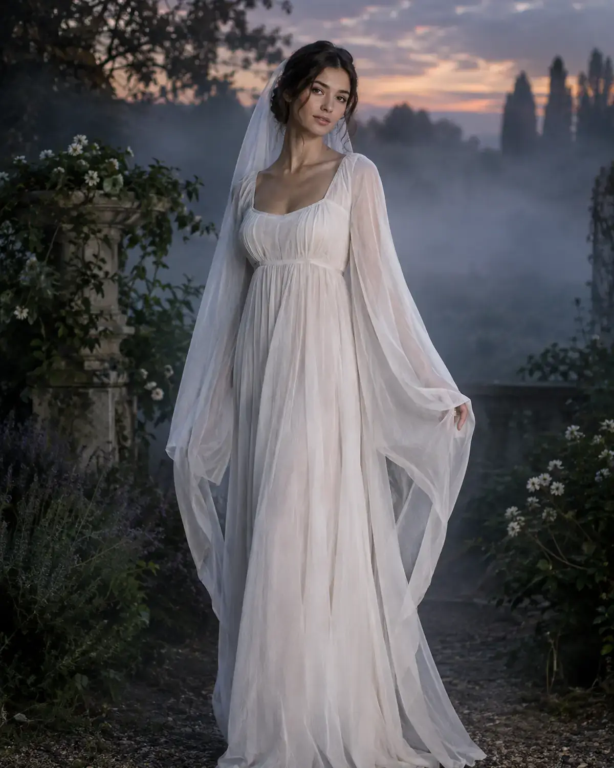 Adult woman in an original modern chiffon ghost costume