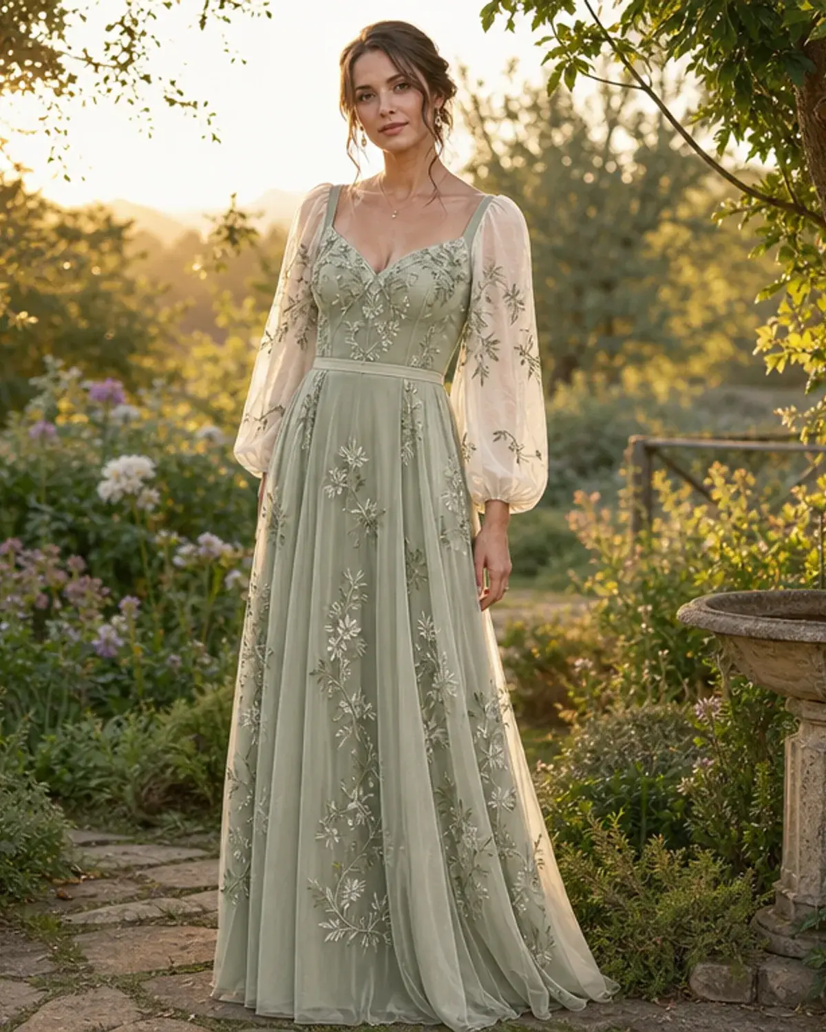 Adult wearing an original garden royal gown