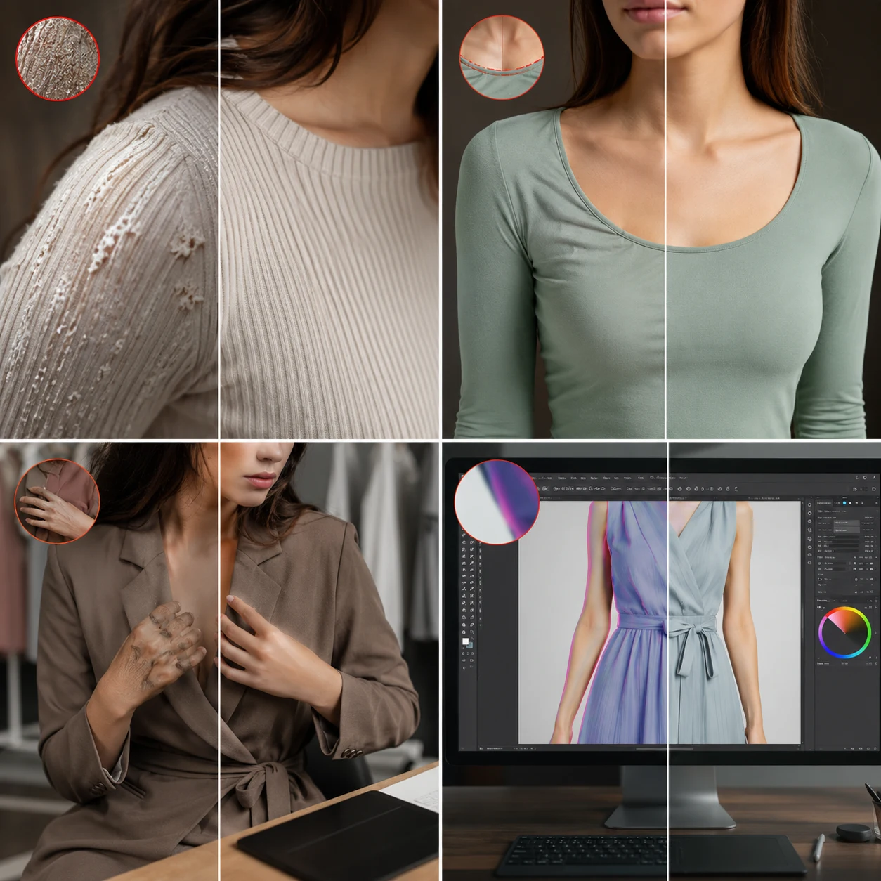 Diagnosis matrix for fixing fake-looking AI clothes swaps, including face changes, fabric melts, hand warping, and color bleeding