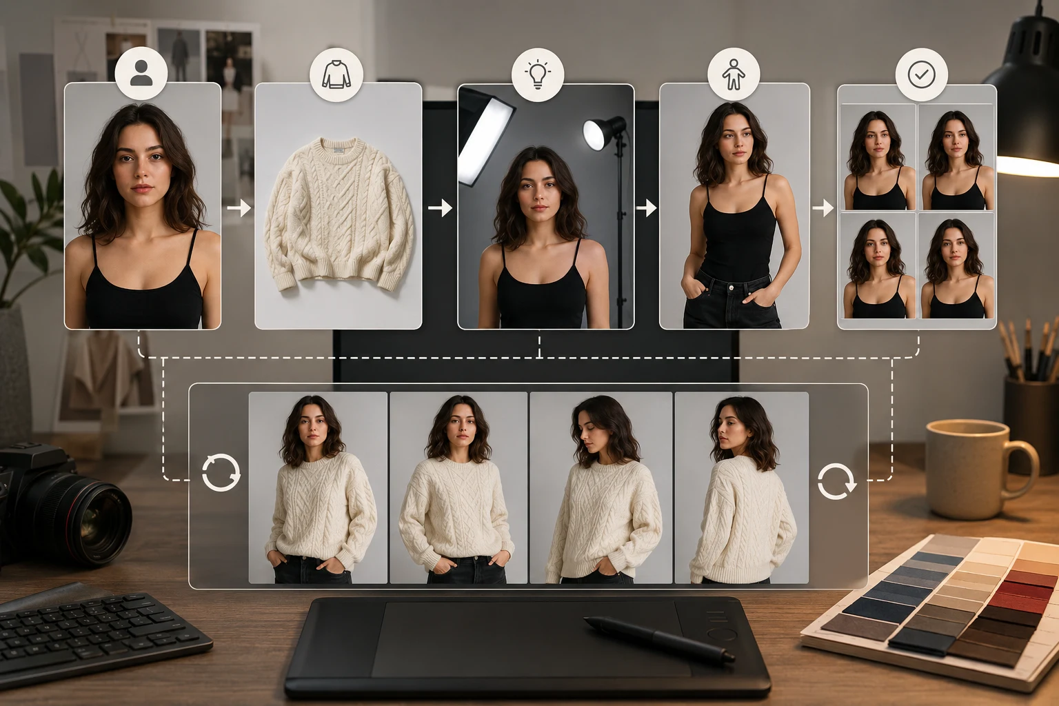 Checklist for AI clothes changer input photos covering pose, lighting, garment visibility, prompt, and review steps