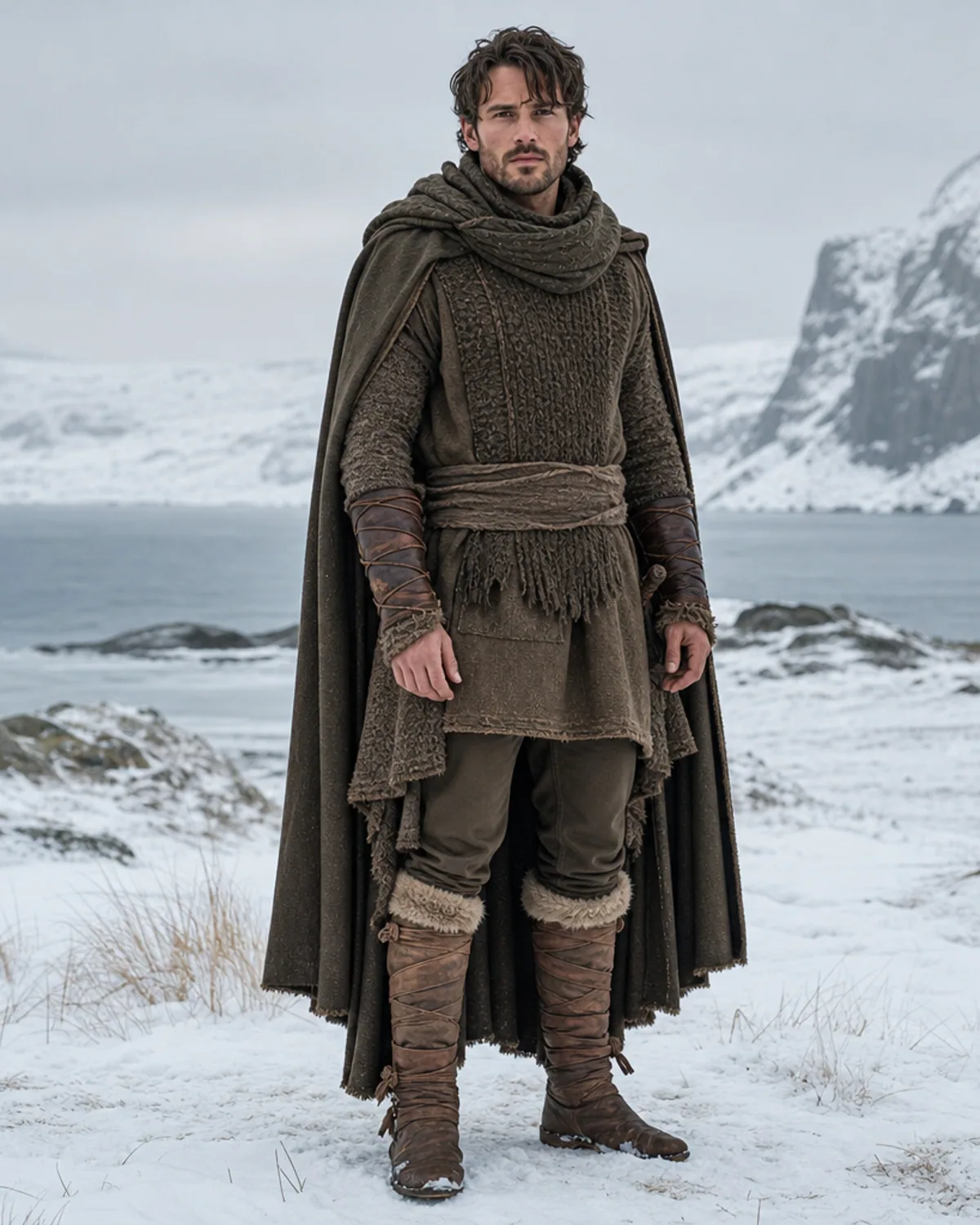 Adult in an original Norse-inspired fantasy outfit without weapons